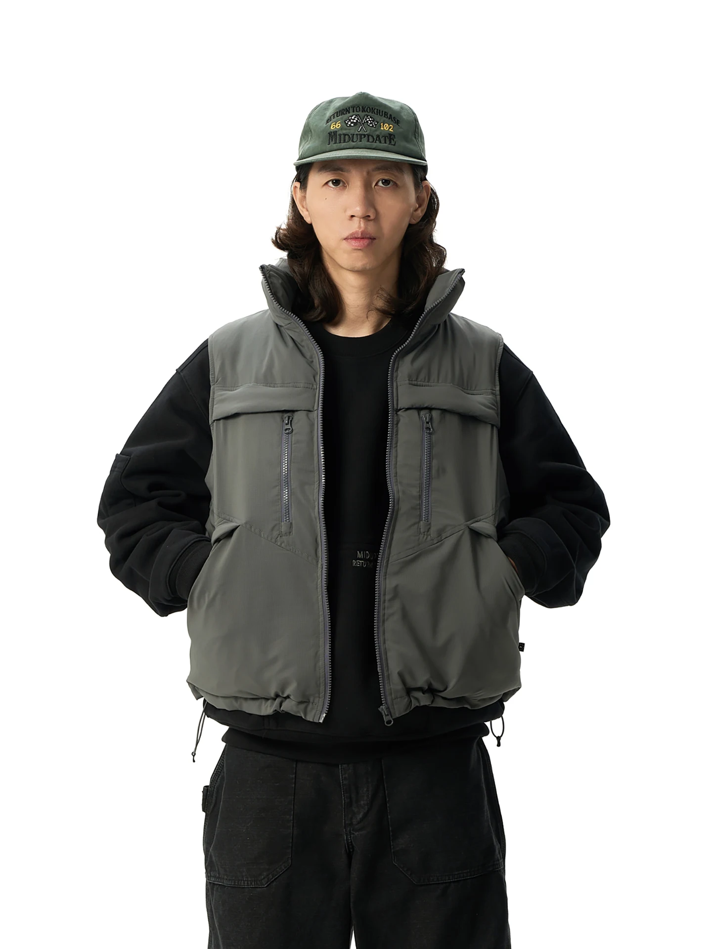 

MIDUPDATE Autumn Winter Thiened Cotton Workwear Outdoor Utili Vest Men's Retro Multi-ket Stand Collar Functional oulder