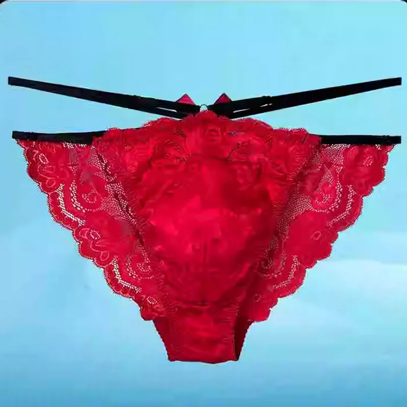 

Men's Sexy Mulberry Silk Jacquard Briefs Sissy Lace Bow Panties Low Waist Convex Pouch Comfortable Erotic Underwear