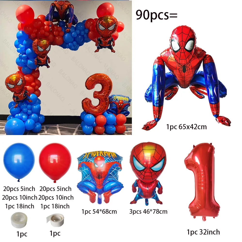 1Set 3D Big Spiderman Hero Foil Balloons Number The Avengers Birthday Party Decorations Kids Iron Man Inflated Toy Gifts