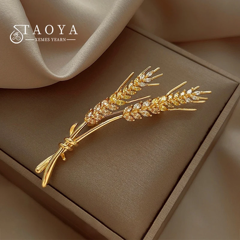 Shining Zircon Wheat Ear Shaped Brooches For Women Luxury Elegant and Exquisite Badges and Pins New Design Clothing Accessories
