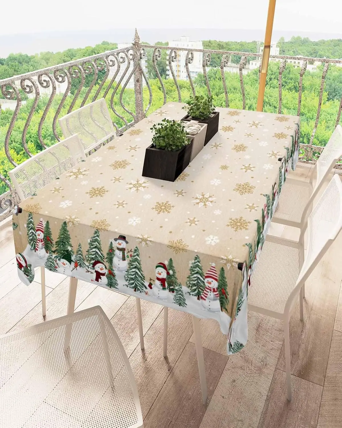 Merry Christmas Snowman Tablecloths for Table Decor Winter Xmas Trees Snowflakes Kitchen Dining Table Cloth Navidad Decorations