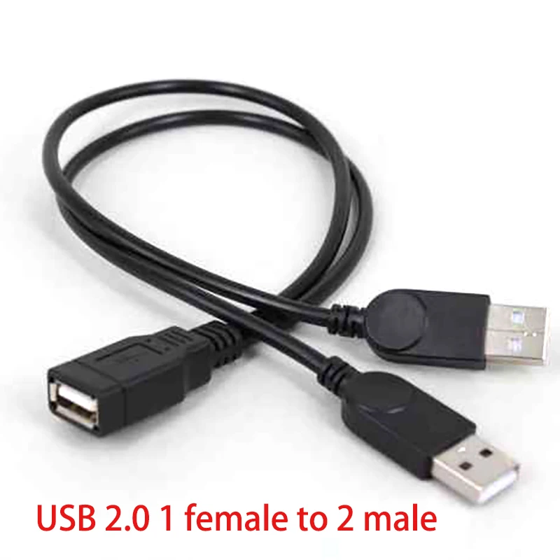 USB 2.0 Rotating Female Head 90 ° Up/Down/Left/Right Bend Adapter 1/2 Male To 2 Female/1 Female To 2 Male Connection Cable 30CM