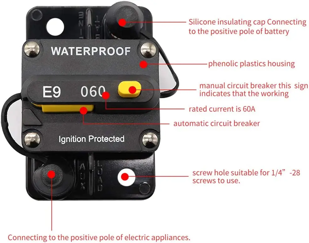 60 Amp Circuit Breaker Trolling Motor Breaker 12V Surface Manual Reset Trip Switch Circuit Breaker for Camper Travel Trailer