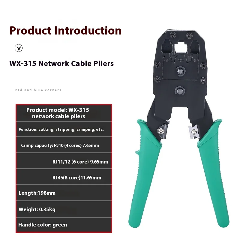 Alicate de crimpagem de rede multifuncional, crimpadores de cabo de rede de cabeça de cristal RJ45, alicate de crimpagem de conector de linha telefônica 8P6P