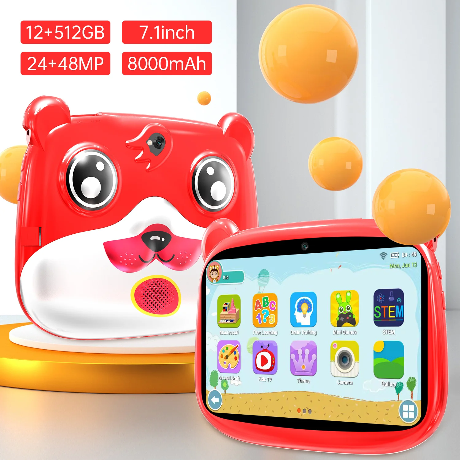 Global 7 inch Kids Tablet Android12 12GB 512GB Learning Education Tablet Wifi Bluetooth Protection Screen Toddler Educational