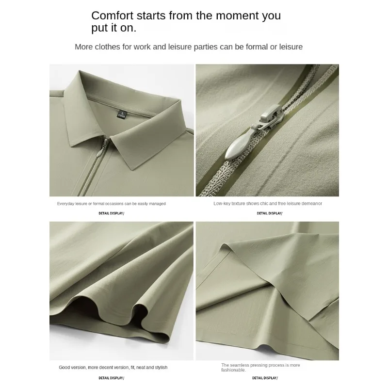 7A Antibacterial Ice Silk Quick Dry Cooling Short Sleeve Men Polo Shirts Business Half Zip T Shirt Summer