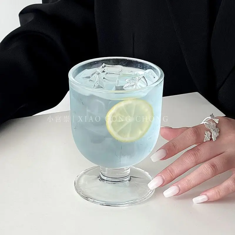 

Small Fat Short Foot Cup Glass Retro Simple Cold Drink Cup Cocktail Juice Dessert Coffee Cup Lady High Appearance Level Special