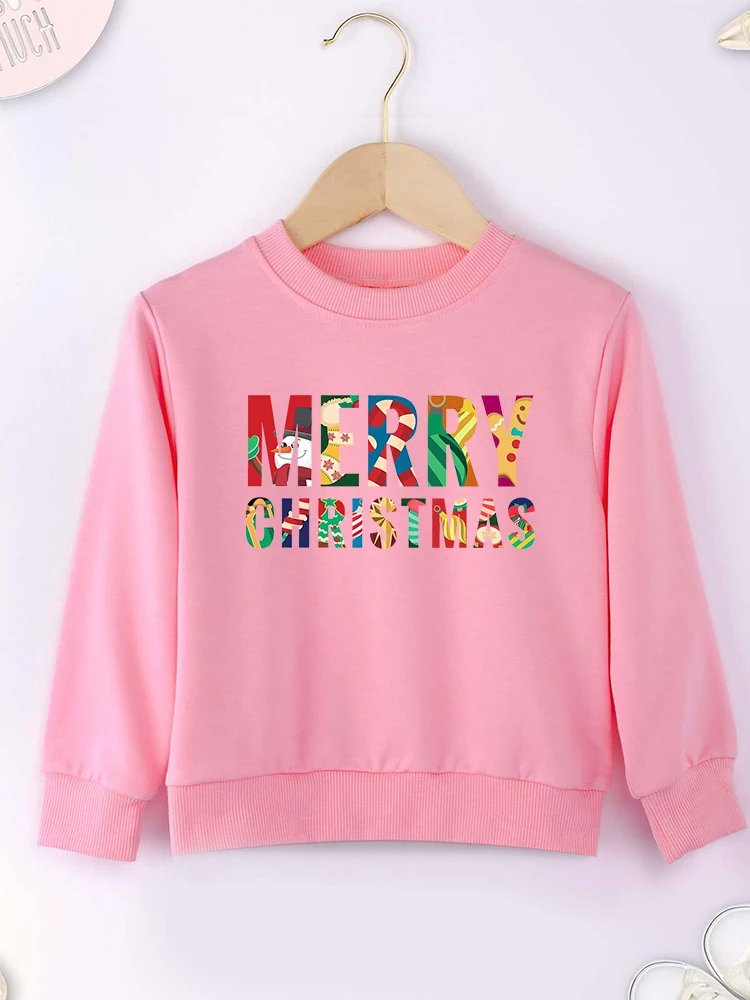 Merry Christmas Aesthetic Clothes for Kids Boy Red Fashion Harajuku Toddler Girl Sweatshirt Xmas Gift Home Cozy Tops 2-14 Years