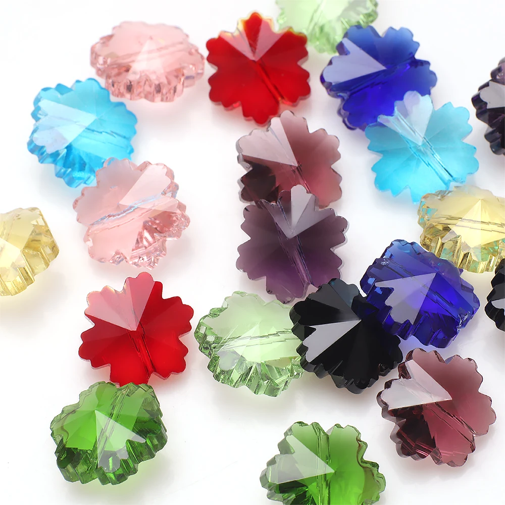 20 Stück 14 mm Kristallglas-Schneeblumen-Anhänger, Perlen, vertikales Loch für DIY-Schmuckherstellung, Charms, Ohrringe, Halsketten, Zubehör