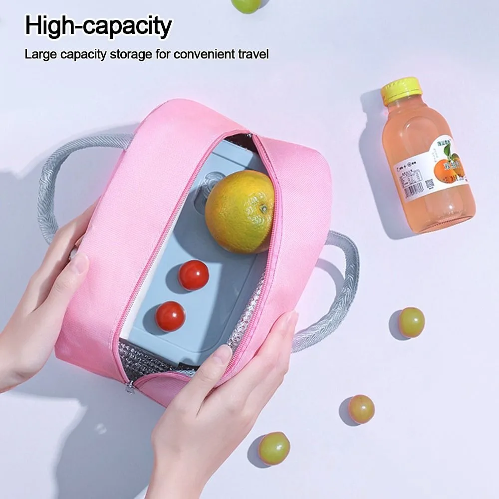 Oxford Cloth Lunch Bag Aluminum Foil Lining Food Drink Storage Camping Picnic Bag Large Capacity Casual Handbag Women Men