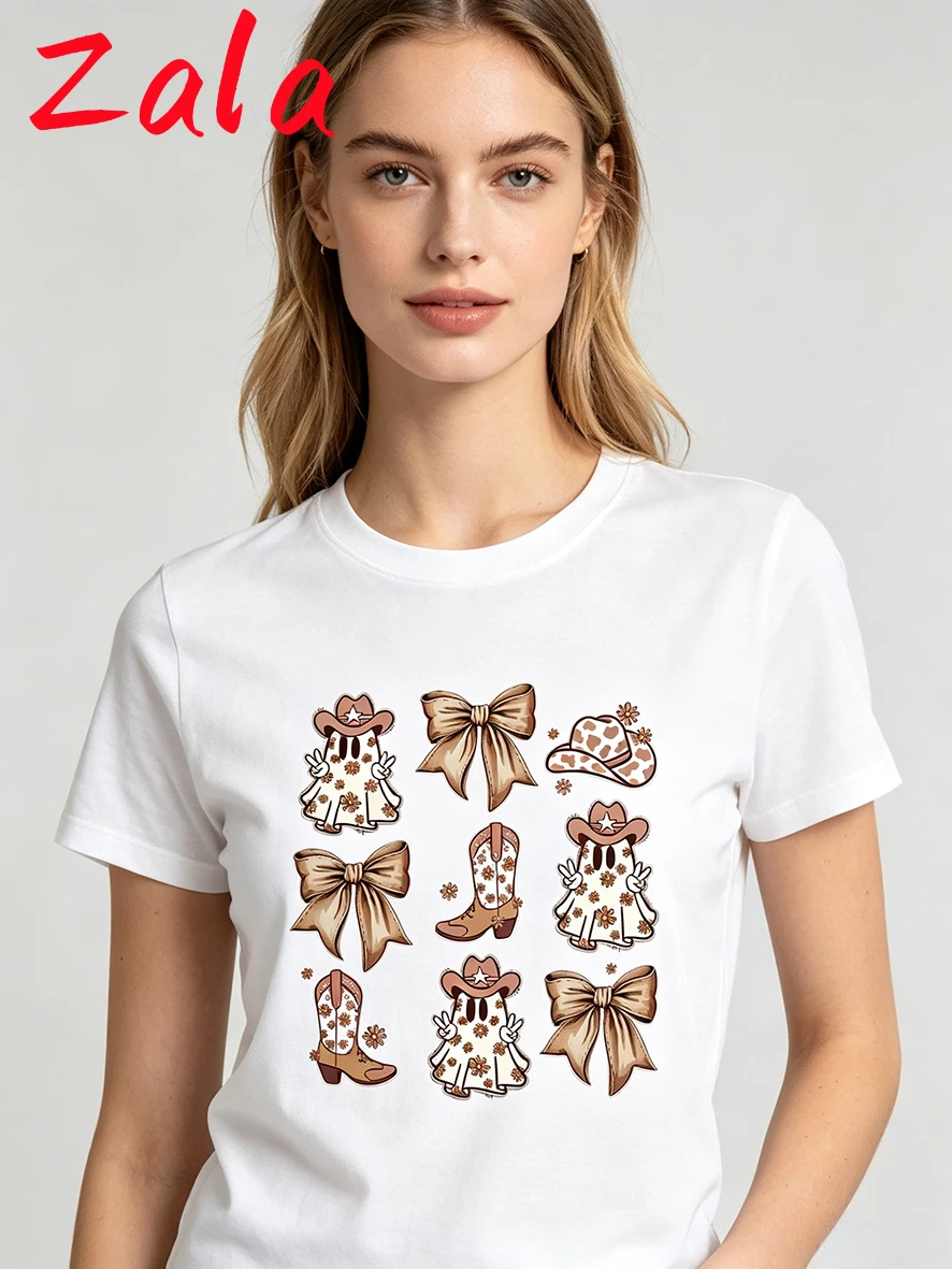 T-shirt imprimé fantôme et papillon pour femme, style Harajuku, décontracté, à manches courtes, pour l'été et Halloween