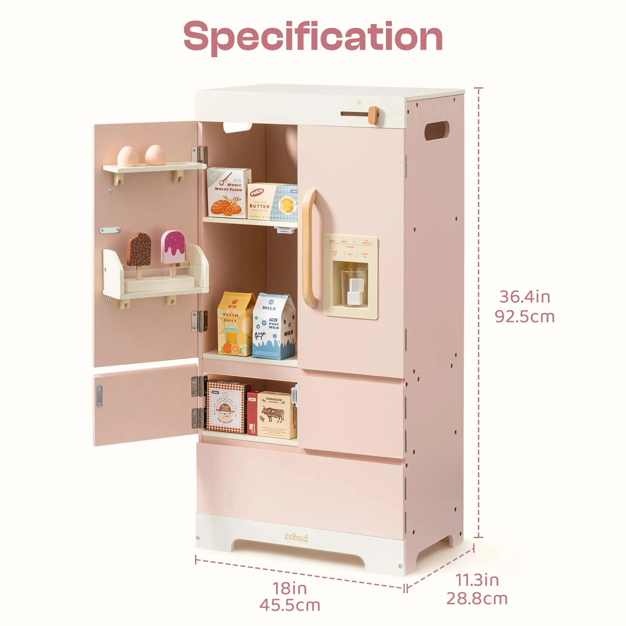 ROBUD – ensemble de jeu de cuisine en bois pour enfants, série rose, jouet Montessori, ensemble de jeu de simulation pour enfants âgés de 3 ans et plus