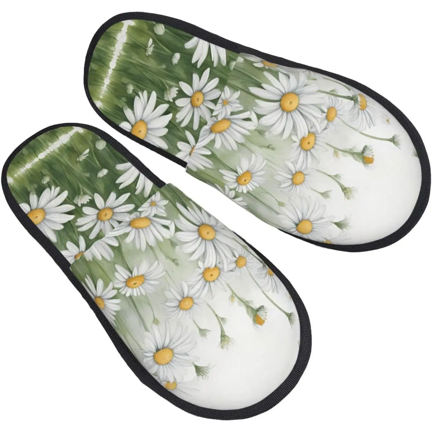 

White Daisy printing Fall Winter Fuzzy Slippers Comfy House Shoes Portable for Hotel Travel Gifts for Women and Men