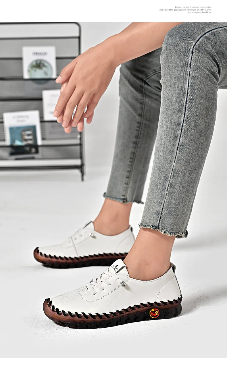 New Unique Oxford Shoes 43 44 Women's Split Leather Loafers Woman Orthopedic Moccasins Mother Designer Laced Daily Walking Flats