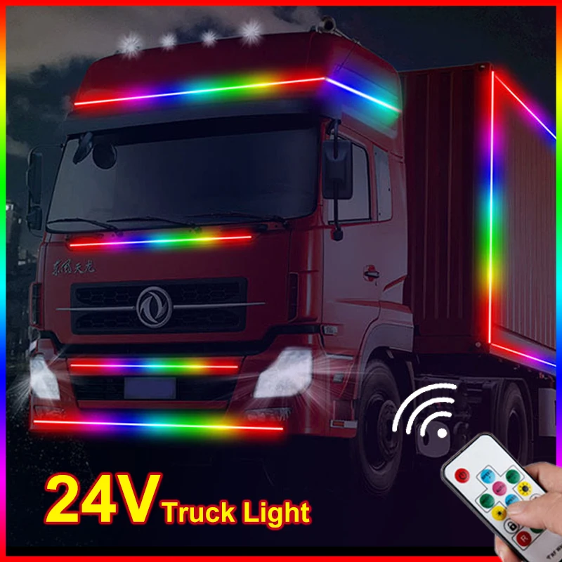 

24V Truck Light Van LED APP Waterproof Ambient Lamp Strip 1.8m 2m 2.2m 2.4m Truck Tailgate Headliner Roof Decoration Accessories