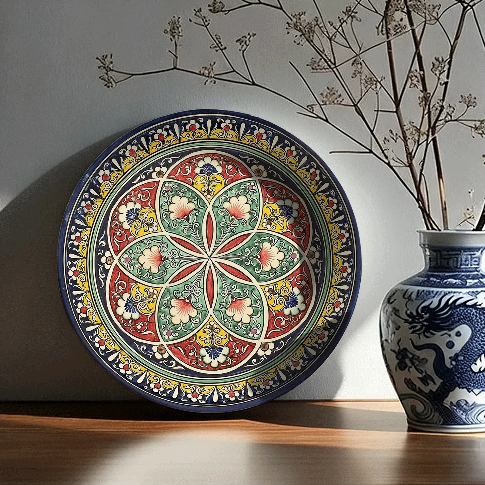 Single Decorative Plate, Blue and White Porcelain with Classic Elegant Patterns, Non-Food Contact Ceramic Wall Art, Suitable