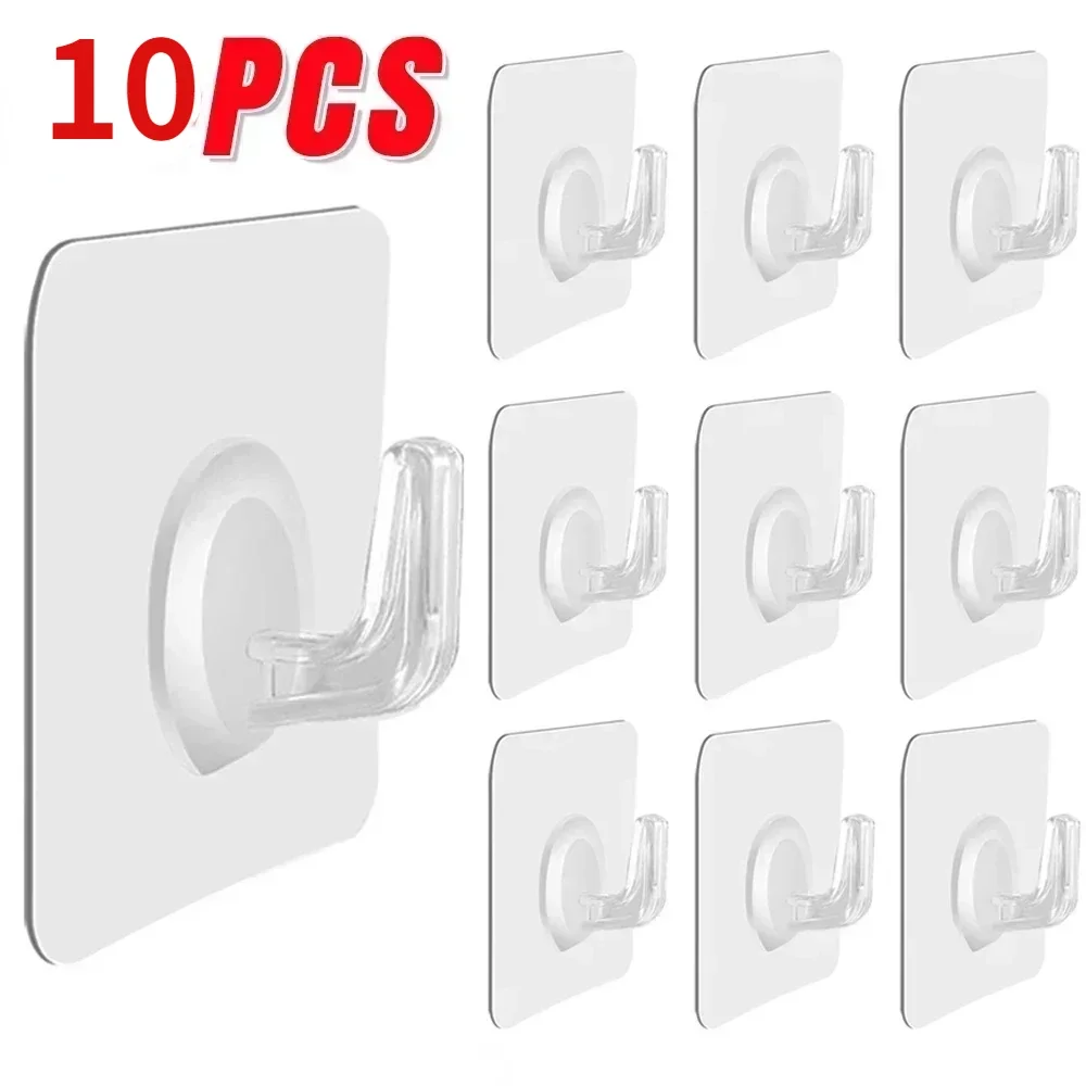 10/1Pcs Transparent Wall Hooks Hangers Self Adhesive Door Wall Hangers Hooks Heavy Load Rack Kitchen Bathroom Organizer Holder