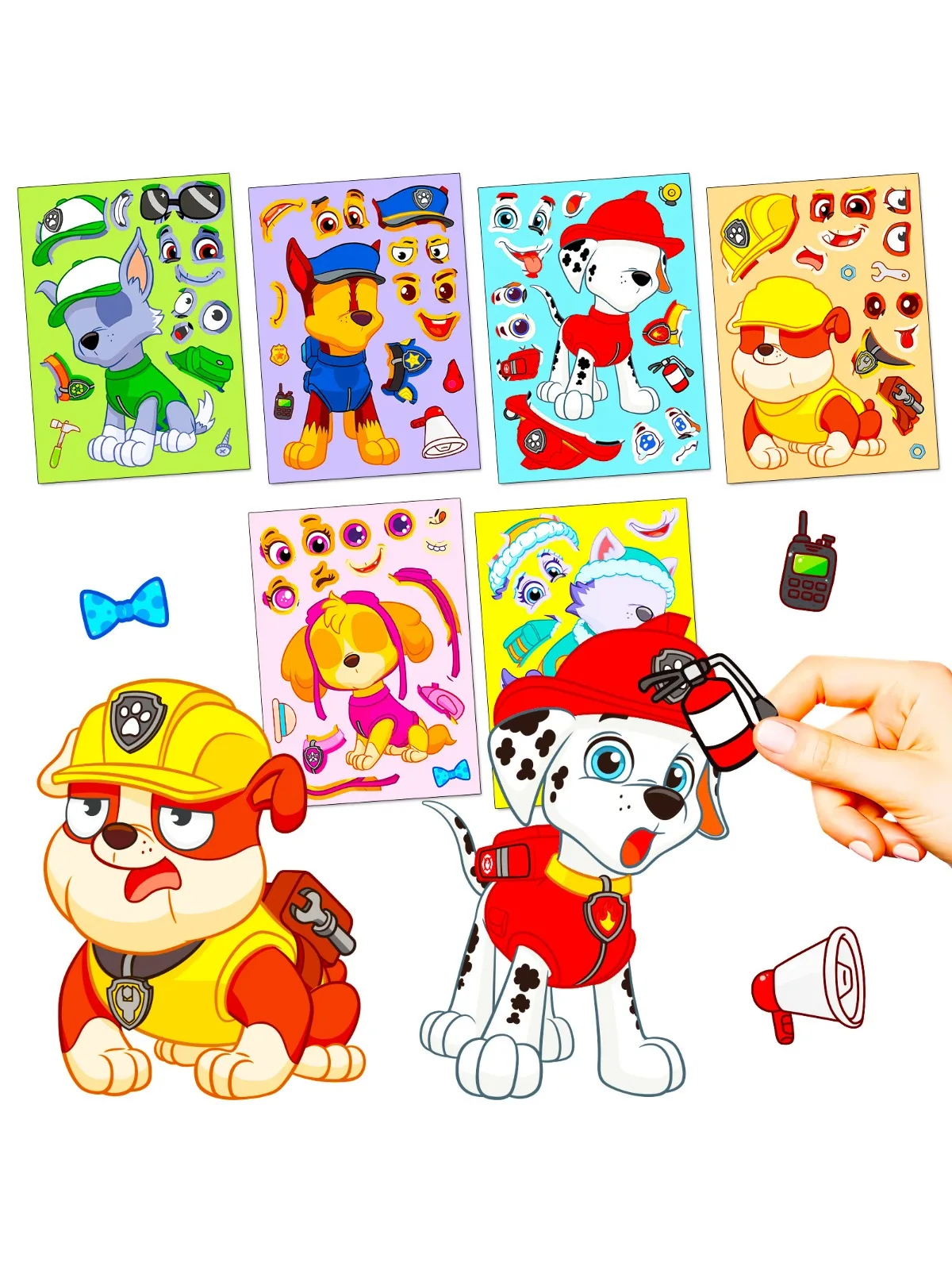 Autocollant thème Paw Patrol, 6 pièces/ensemble, faire un visage, jouets, figurine de dessin animé, Chase Marshall, étalon, mignon, Puzzle fait à la main, cadeaux pour enfants, DIY bricolage