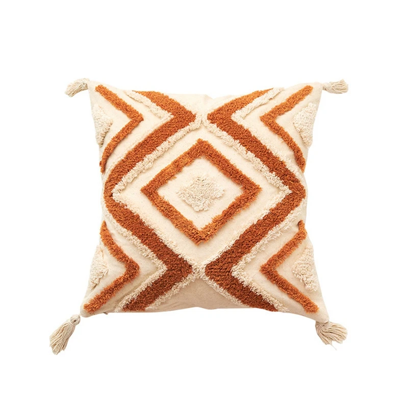 

Boho Throw Pillow Cover Farmhouse Decorative Pillow Cover Irregular Rhombic Lattice Tufted Decorative Pillow Cover