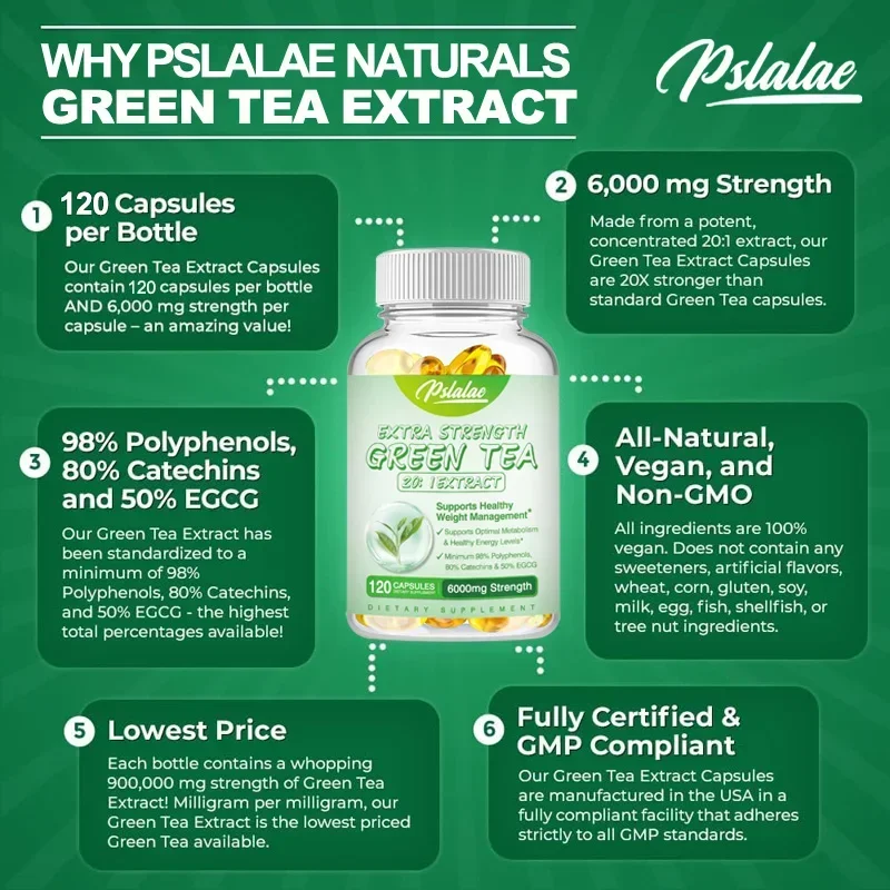 Kapsułki z ekstraktem z zielonej herbaty - wspomaga poziom energii, oczyszcza i detoksykuje jelita, wspomaga metabolizm i spalacz tłuszczu