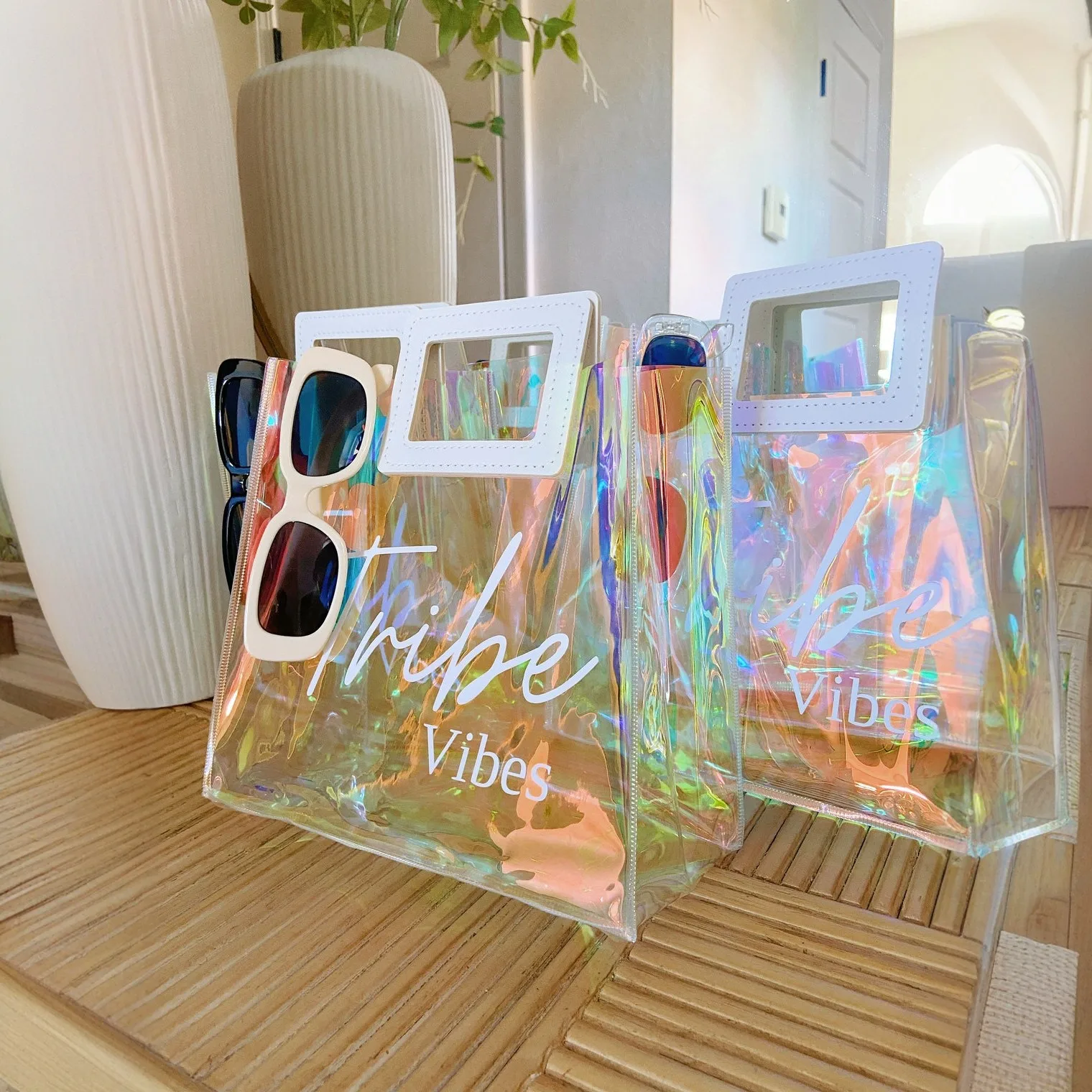 Personalized Holographic Bags Custom Bridesmaid Gifts Bag Bachelorette Weekend Bags,Thank You Gift Disco Retro Waterproof