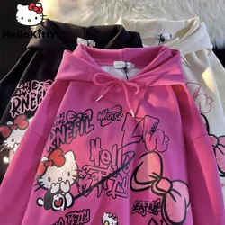 Sanrio Hallo Kitty neue Druck Tops Kapuze Frauen Männer Herbst Winter ästhetische lose Sweatshirts y2k süße Pullover Mode Kleidung