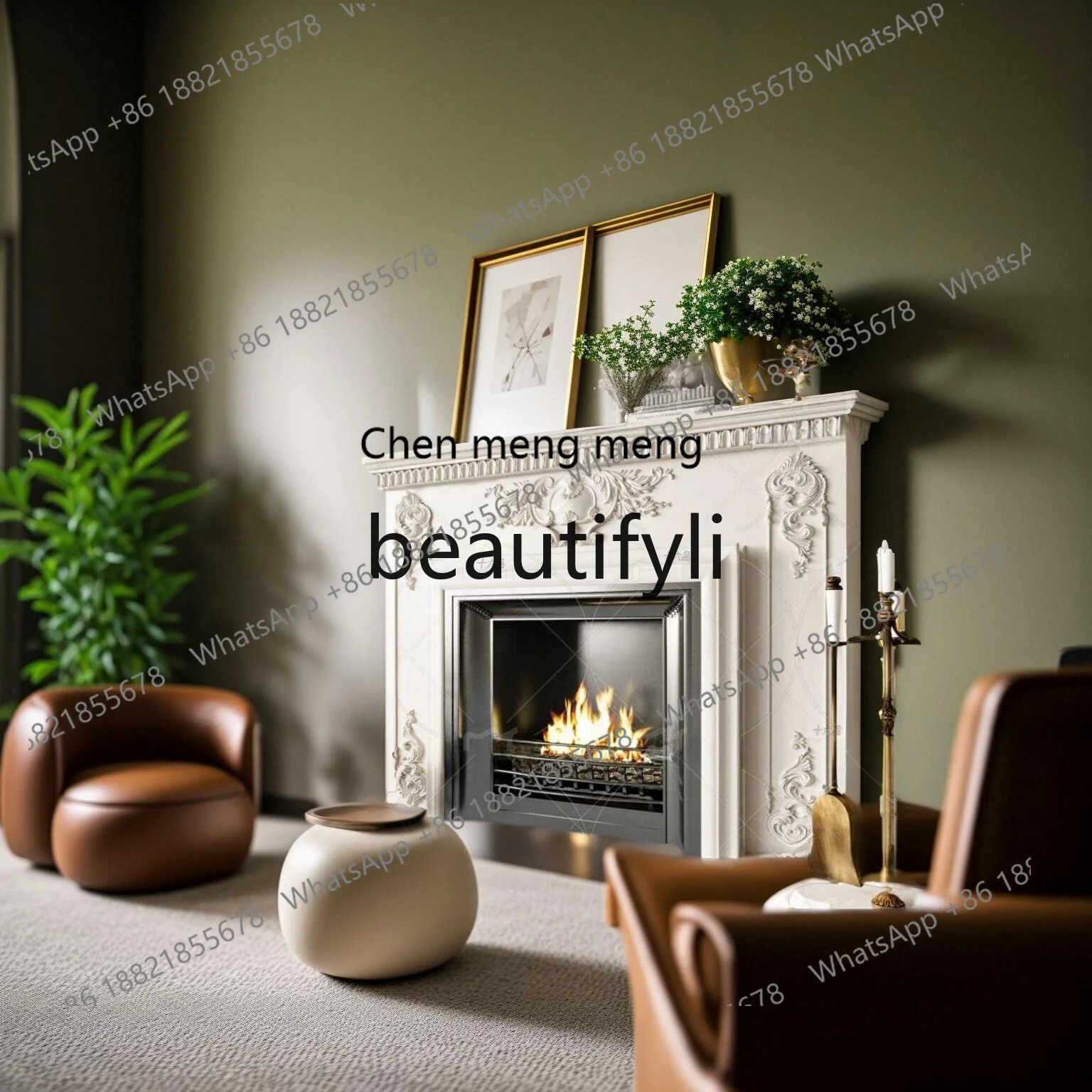D178 European Style Fireplace Mantel American Retro Luxury Background Wall French Elegance Modern Entrance Storage Fireplace Man