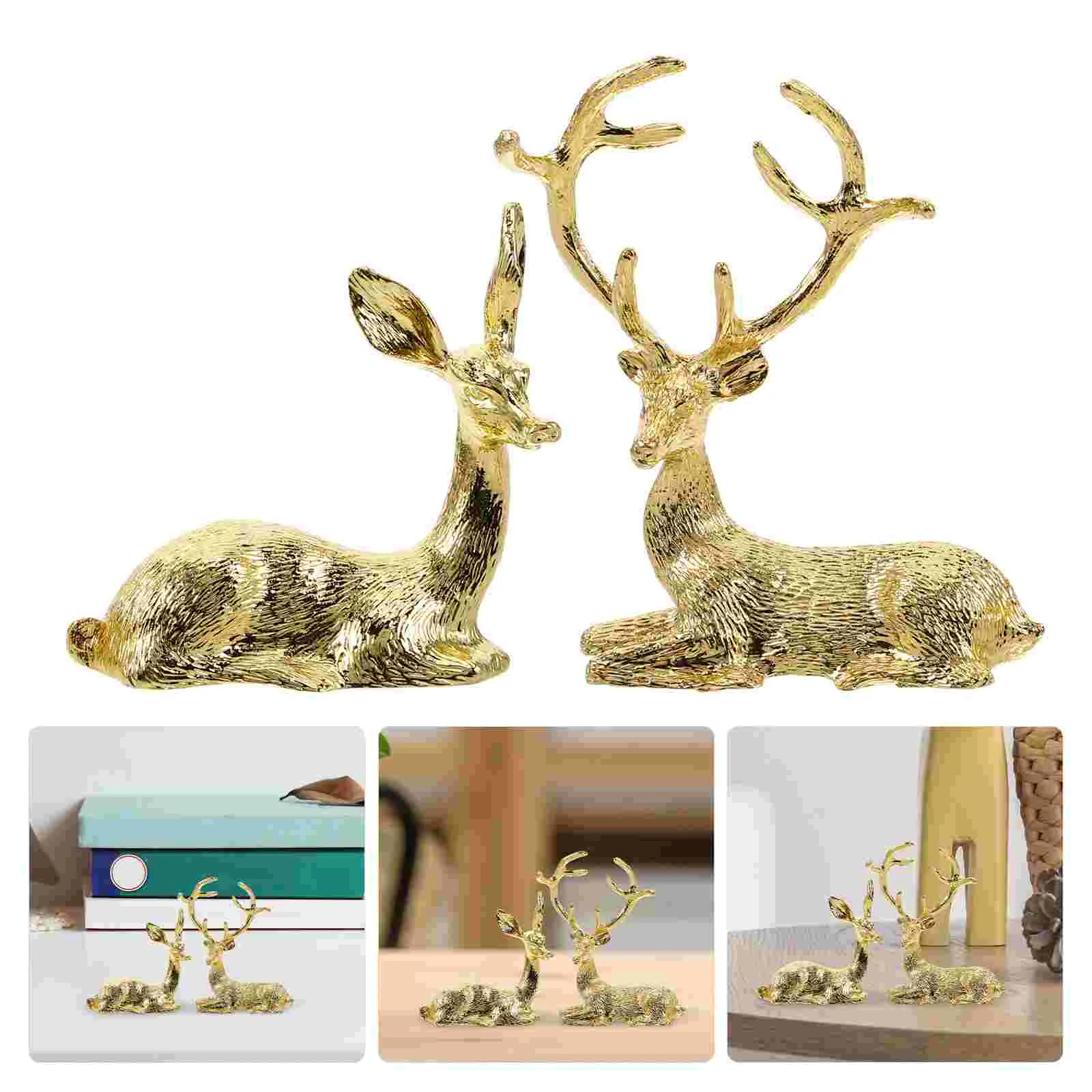 2 Pcs Suite Lovers Reindeer Decor Metal Feng Shui Animal Statue Christmas Living Room