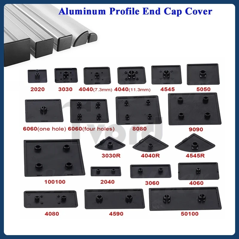 10pcs Black Plastic End Cap Cover Plate Endcap for 2020 2040 3030 3060 3030R 4040 4080 4040R 4545 5050 2020R EU Aluminum Profile