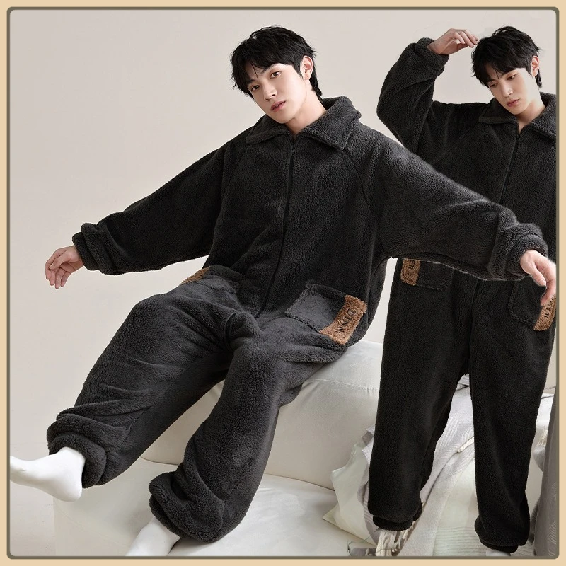 

Мужской зимний домашний комбинезон, фланелевая пижама для мальчиков, теплая одежда для сна из кораллового флиса, домашняя одежда, пижамные комплекты, комбинезоны для взрослых и мужчин