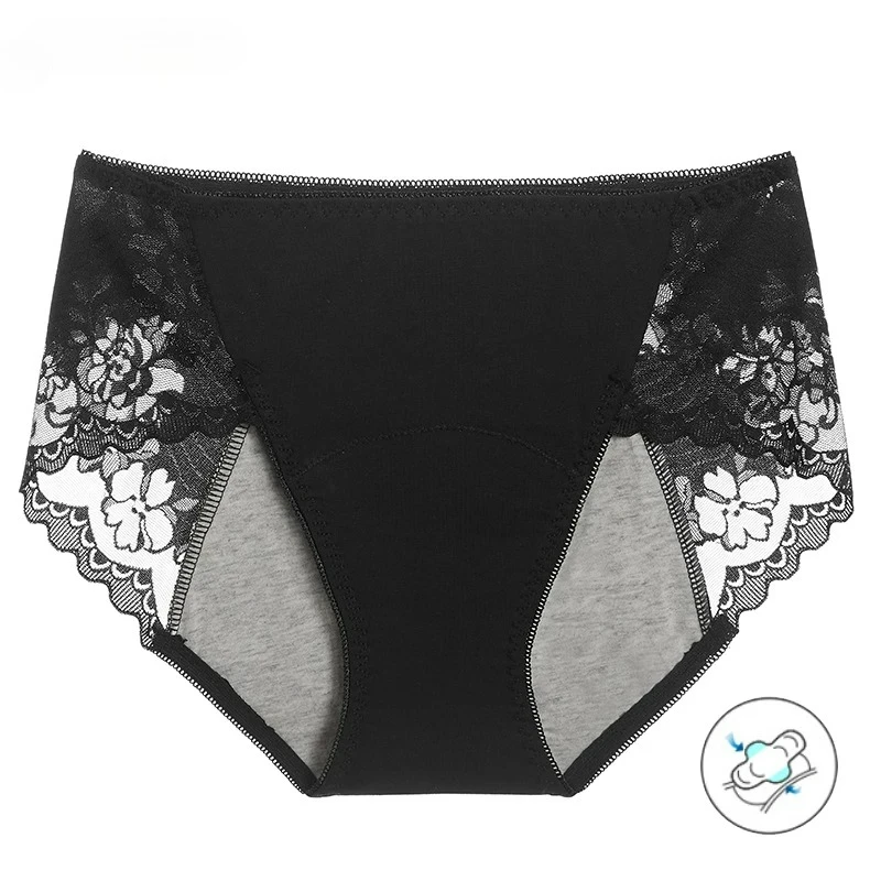 3XL Large Size Women Cotton Physiological Period Leak Proof Menstrual Panties Sexy Lace Breathable Seamless Underwear Breifs