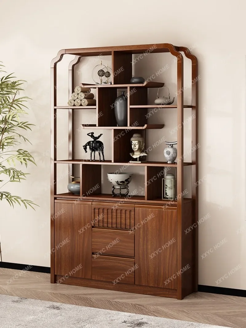 New Chinese Style Partition Multi-layer Ornament Tea Room Home Multi-treasure Cabinet Display Cabinet Pure Solid Wood Bogu Rack