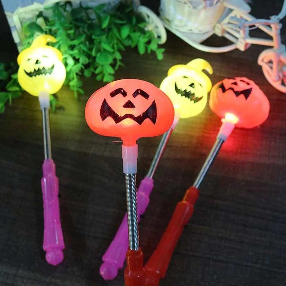 4Pcs LED Pumpkin Hand Lantern Luminous Light Up Wand Halloween Lantern Decorated Pumpkin Hand Stick Toys Pumpkin Stick Lantern