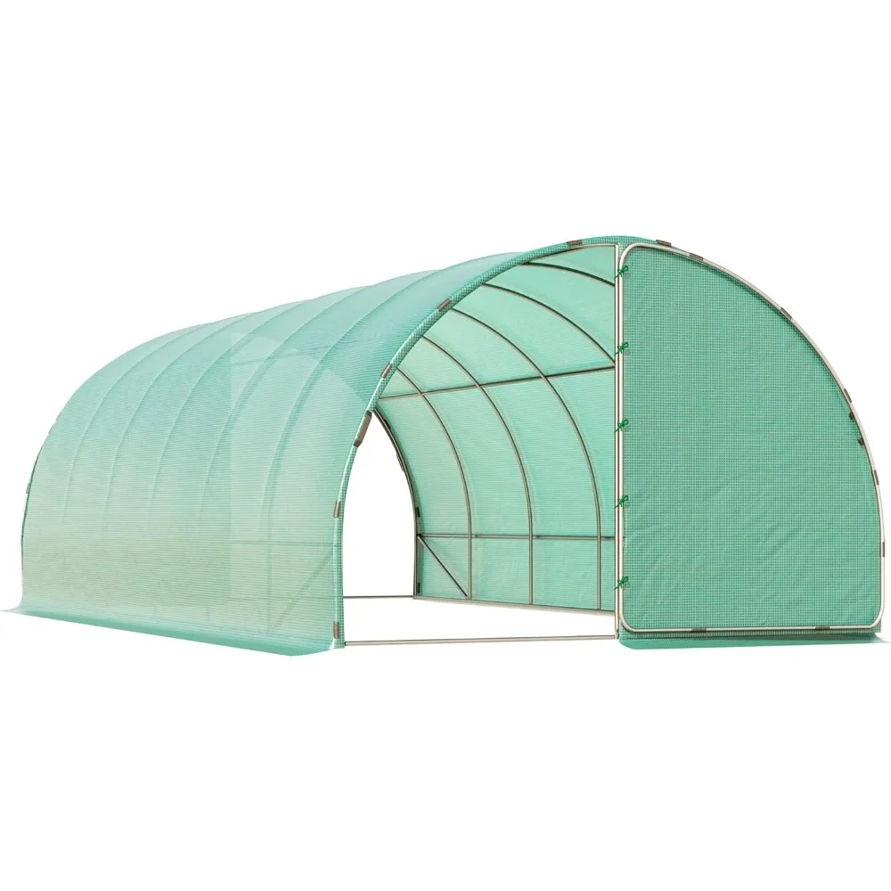 20' x 10' x 7' Large Walk-in Greenhouse, Steel Frame, PE Cover, 2 Zipper Doors, Outdoor Tunnel Hoop Hot House Kit for Tropical