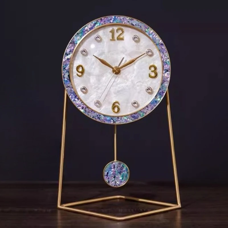

Brass Table Clock Luxury Shell Desk Clock Modern Swingable Minimalist Desktop Clock Living Room Art Decoration Accessories
