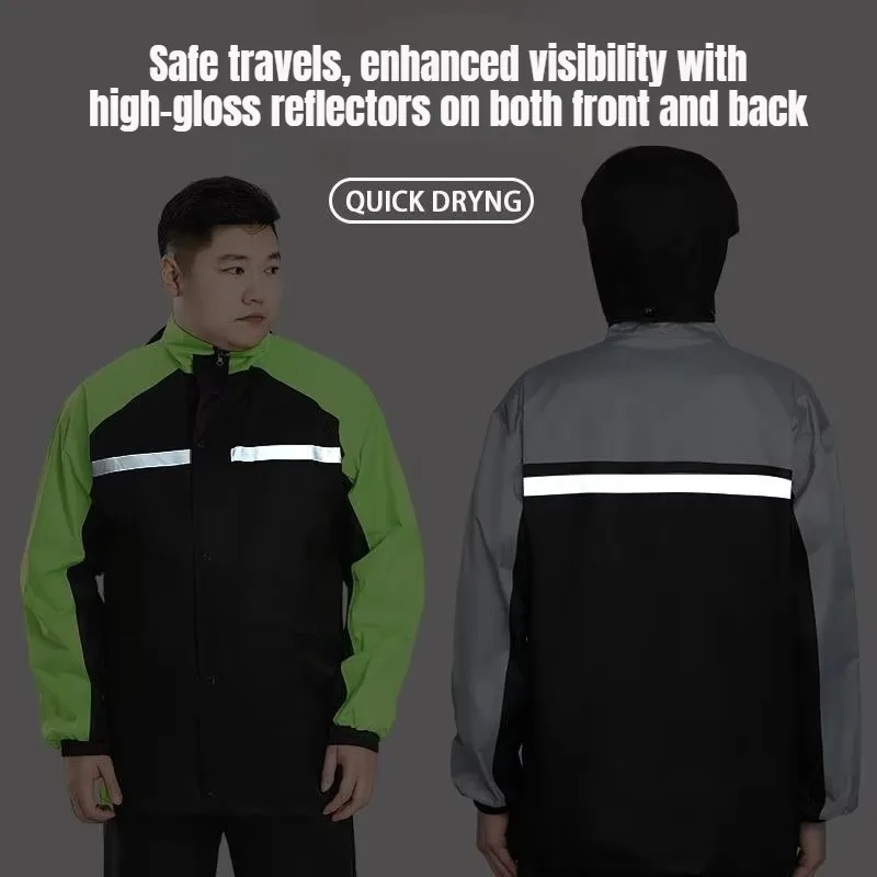 Large Size 6XL Motorcycle Riding Suit Raincoat Set Unisex Separate Rain Pants Waterproof Motorcycle Rainwear for Heavy Rain