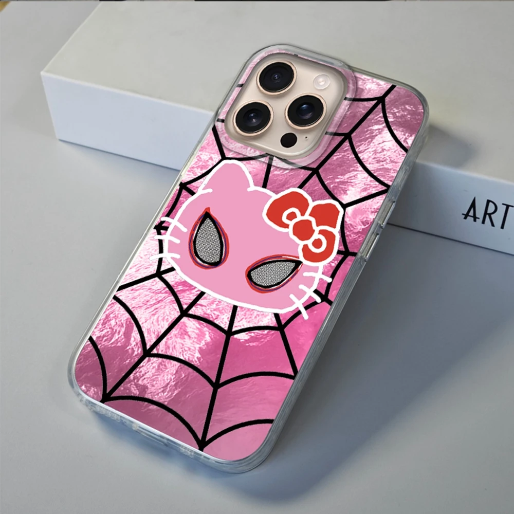 カップル漫画キティ女性用携帯電話ケース Apple iPhone 16 15 14 13 11 12 Pro Max 16e 7 8 Plus X XS XR SE ガールズ Funda カバー Coque