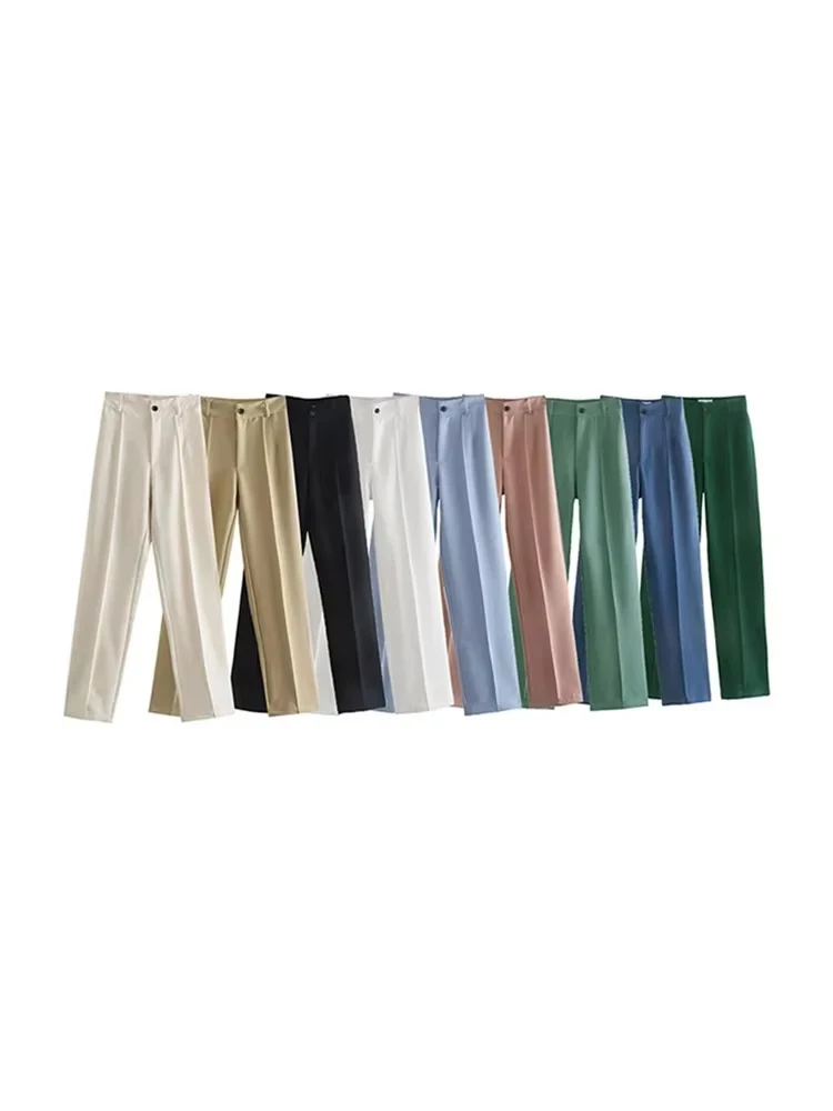 Eleganckie damskie spodnie do biura, proste, w stylu vintage, z wysokim stanem, zapinane na zamek, spodnie damskie, mujer.