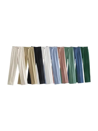 Pantalones rectos elegantes a la moda para Mujer, ropa de oficina, pantalones Vintage de cintura alta con cremallera, pantalones para Mujer