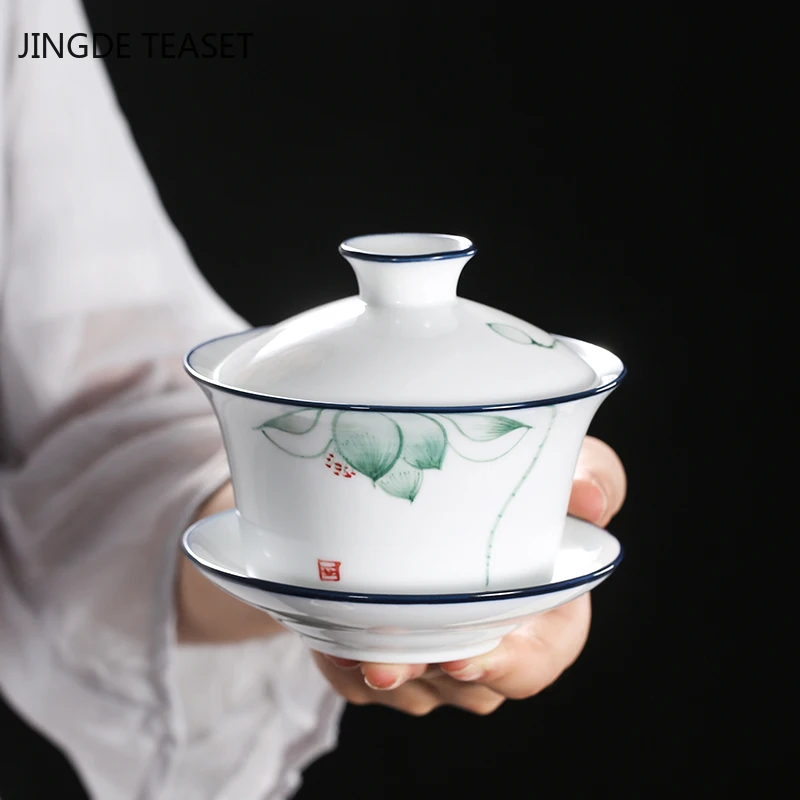 Chinese Retro Hand Painted Ceramic Gaiwan Teacup handmade Tea tureen Porcelain Teaware Accessories Drinkware Personal Cup