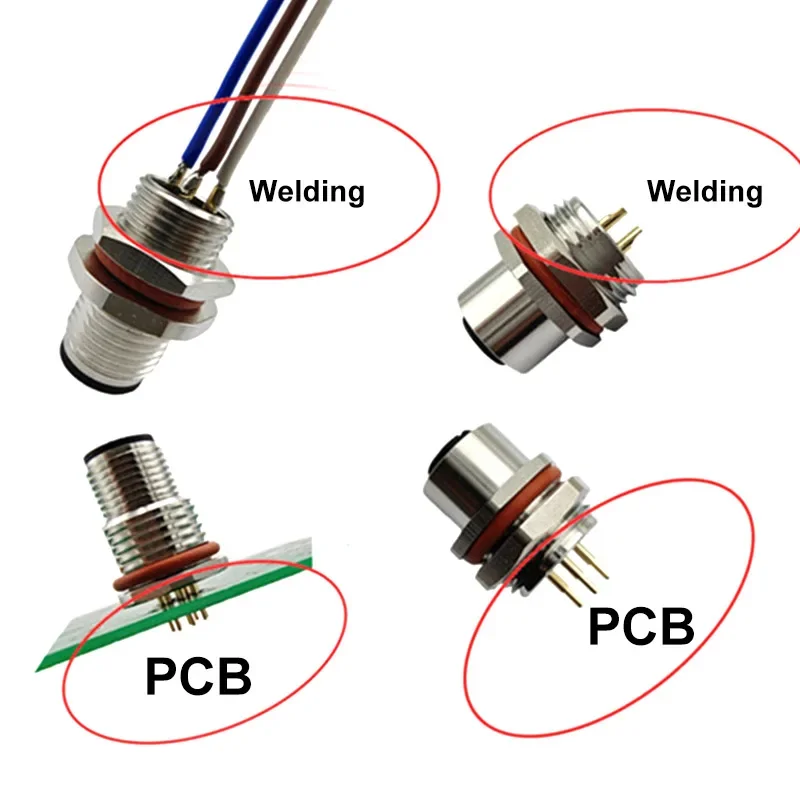 M12 Front Panel/Back Aviation Panel Socket 2 3 4 5 6 8 12 17 Pin Male Female 16mm Soldering Sensor PG9 PCB Plug-in Type Plug