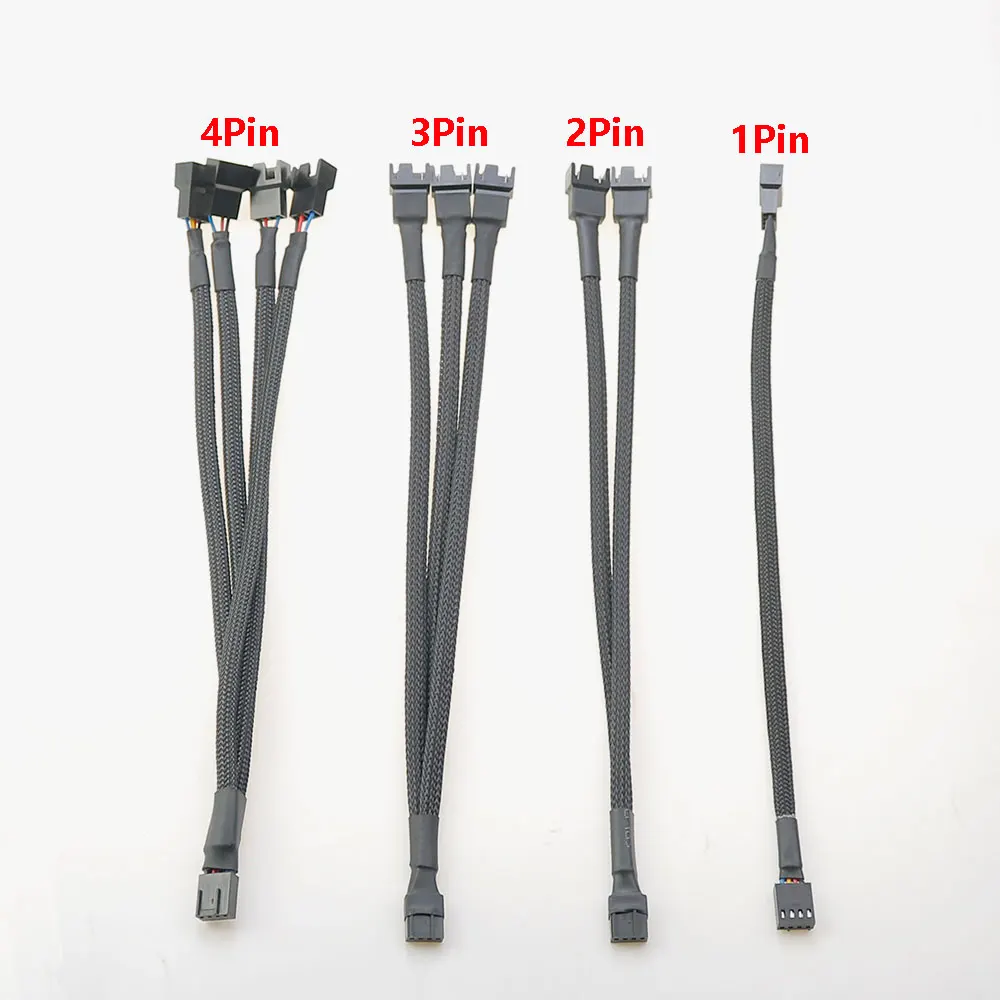 4Pin Pwm Fan Cable 1 To 2/3/4 Ways Splitter Black Sleeved 27cm Extension Cable Connector PWM Extension Cables