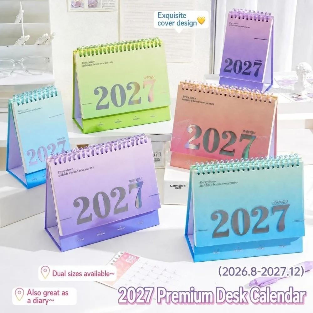 1Pc Gradient Color 2027 Desk Calendar Standing Flip Design Monthly Planner Calendar Standing Desktop Calendar Home Office