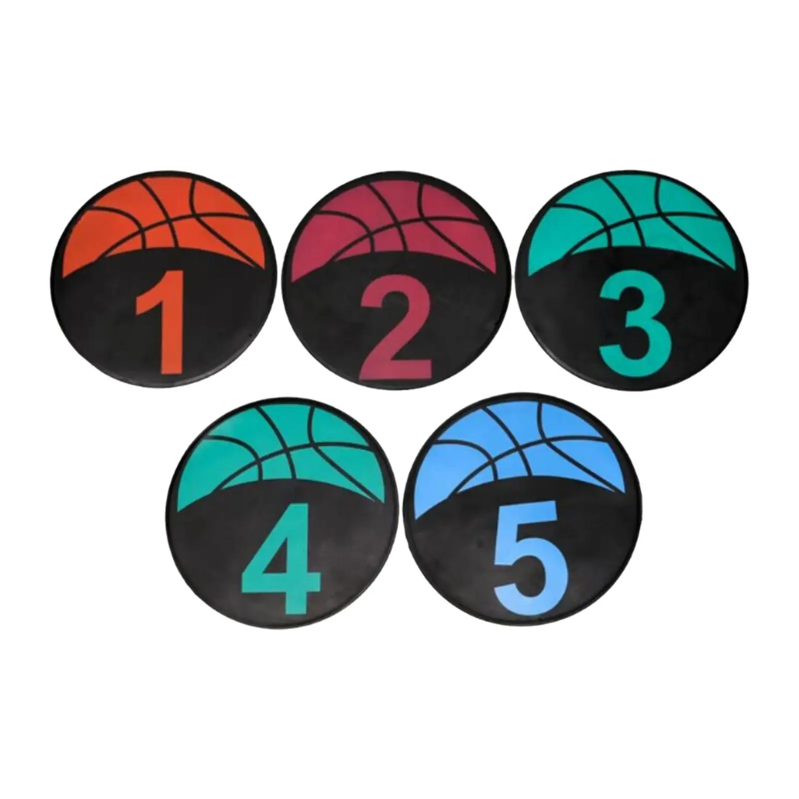 5Pcs Numbered Floor Spot Markers Landmark Mats Flat Disc Marker Basketball Spot Markers for Playground Soccer Exercise Sports