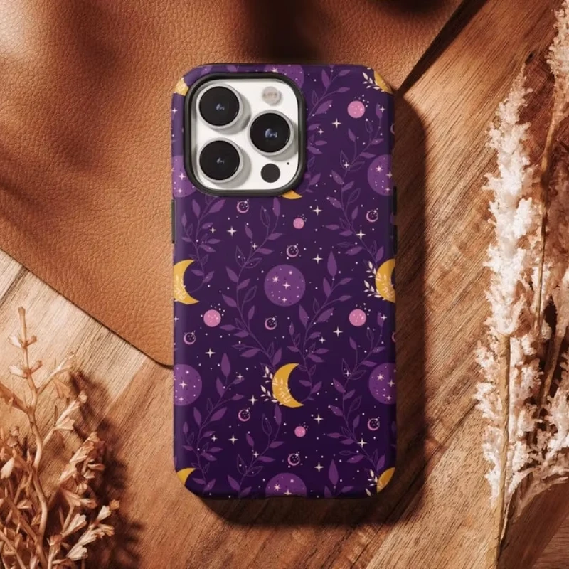 MOON Floral Phone Case For IPHONE 16 15PRO MAX 14 13 12 11 Acrylic TPU Two in one magnetic Phone Cases