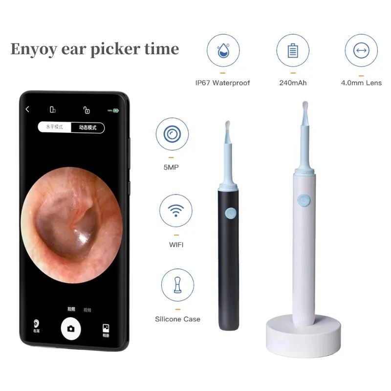 4.0mm Digital Wireless Visual Wifi Ear Endoscope 5MP HD1080P Soft Silicone Visible Light Ear Spoon For Android/iPhone With 6 LED