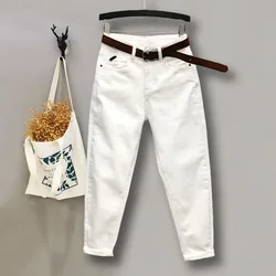 Woman Jeans Pants White Jeans Women's Autumn High Waist Skinny Cropped Tappered Casual Pantalones Vaqueros Mujer