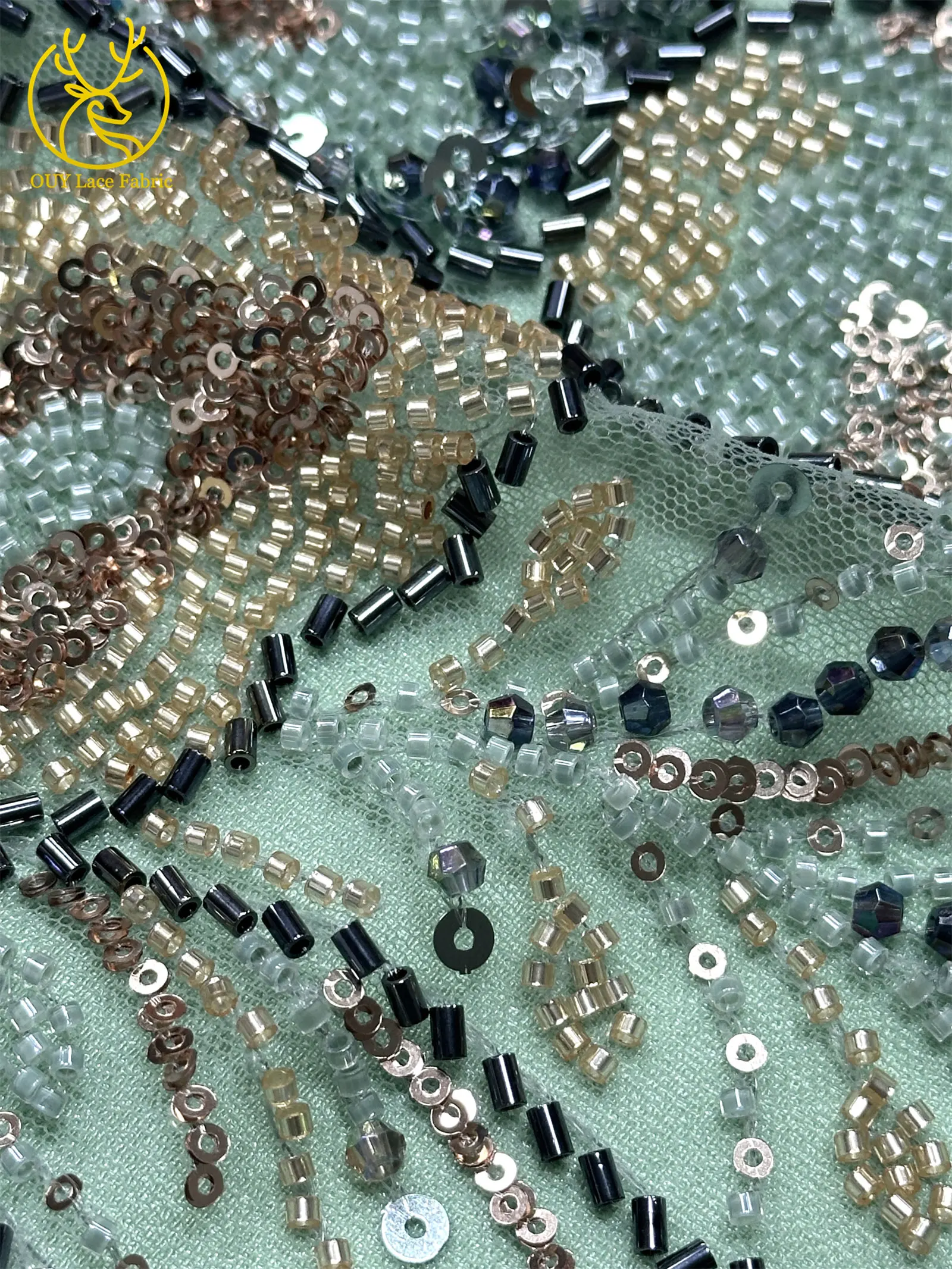 2026 Afrikanischer Perlen-Pailletten-Spitzenstoff, modische französische nigerianische Stickerei-Tüllspitze für Abendkleider, Hochzeitskleider und zum Nähen – Detail 10