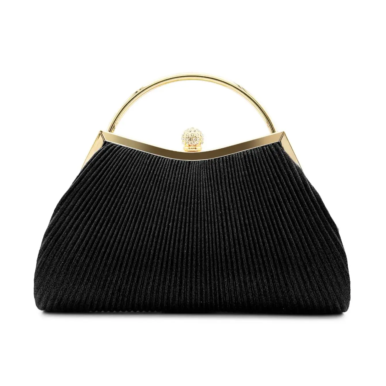 Pleated Evening Handbag Women Top Handle Glitter Day Clutch Ladies Wedding Dinner Dressed Clip Bag Diamond Party Purse Gold