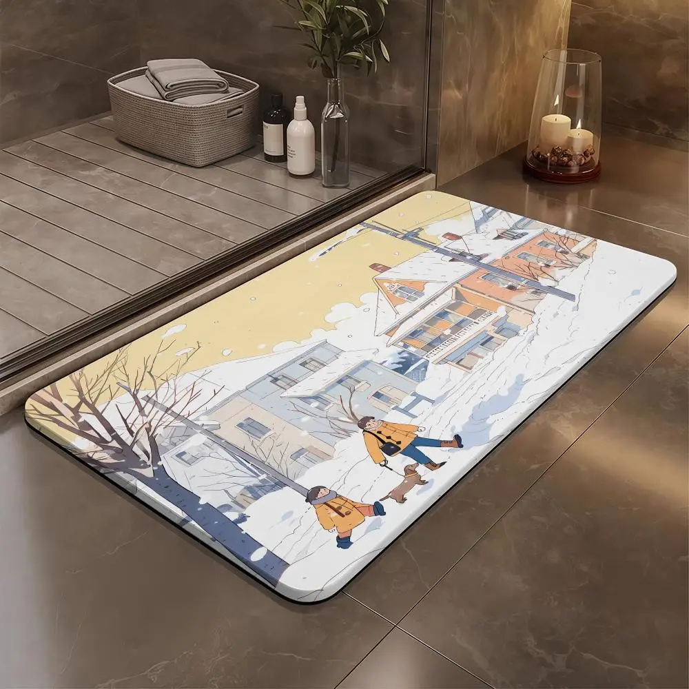 

Winter Streets Floor Mat Bathroom Soft Diatomaceous Mud Floor Mat, Bathroom Absorbent Foot Mat, Toilet Sink, Bedroom Mat, Carpet